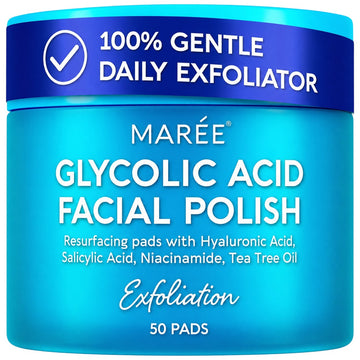 Blue jar of glycolic acid facial polish exfoliating pads
