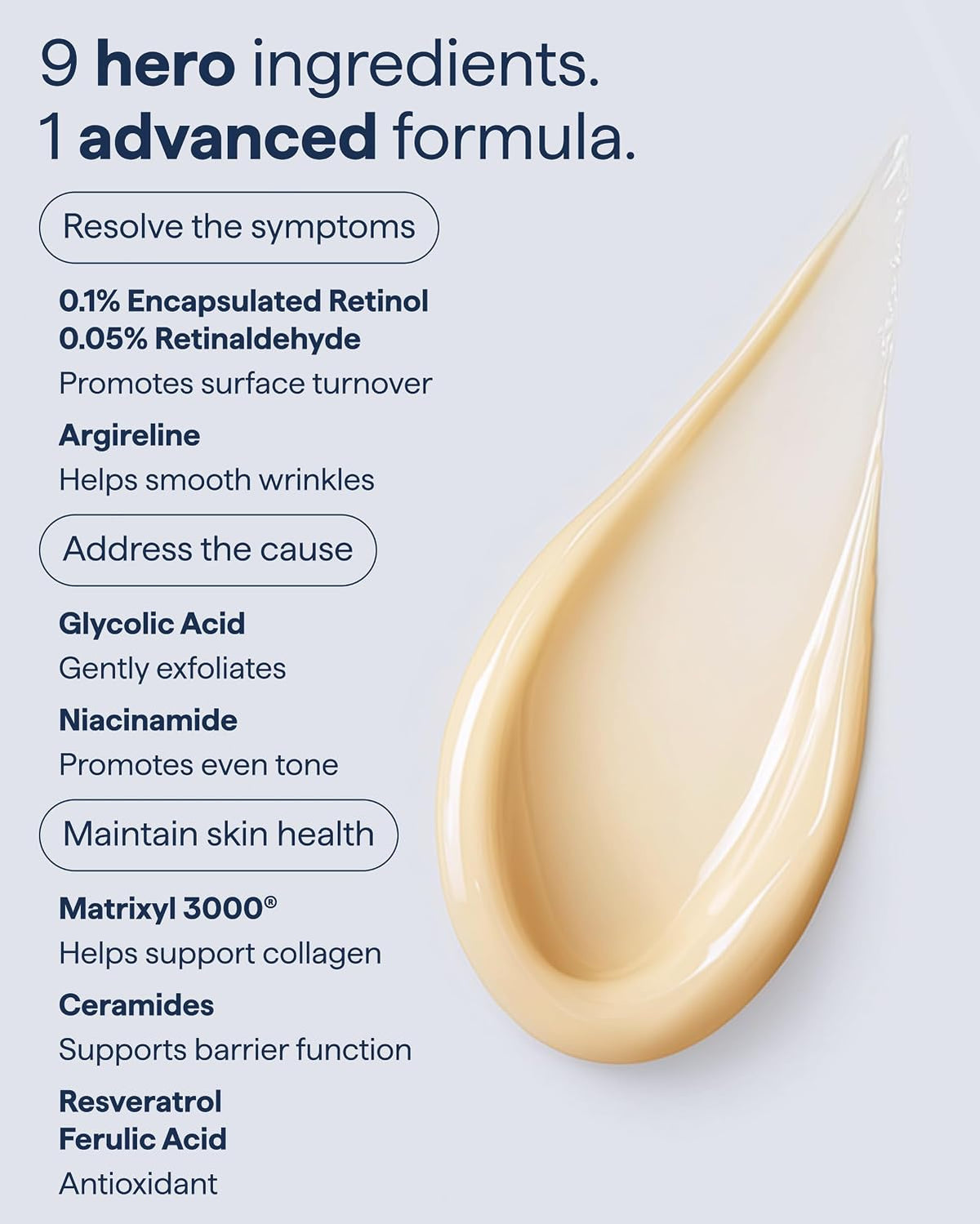 Creamy light-beige serum droplet shaped like a teardrop