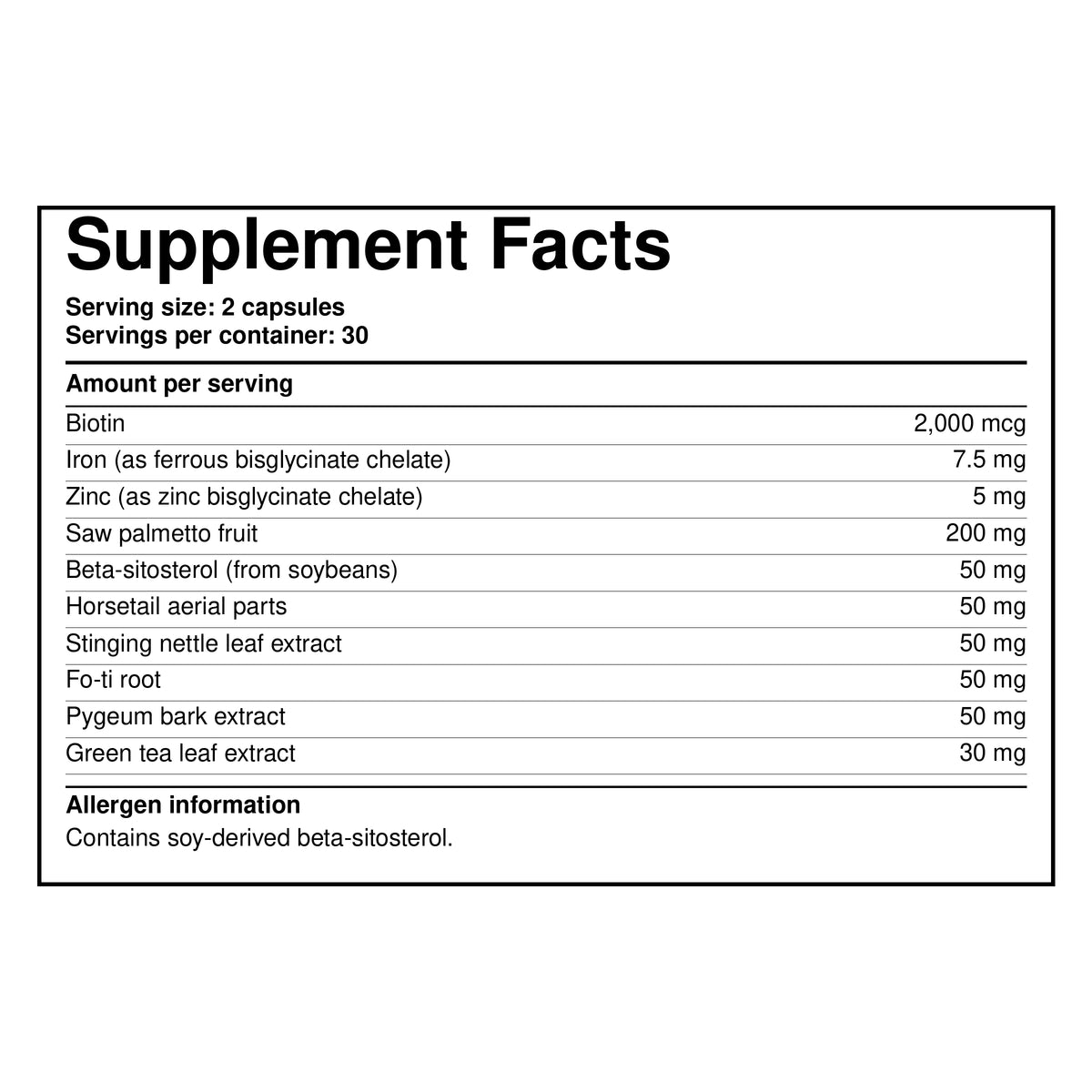 Restore DHT Hair Growth Support Supplement — Supplement Facts