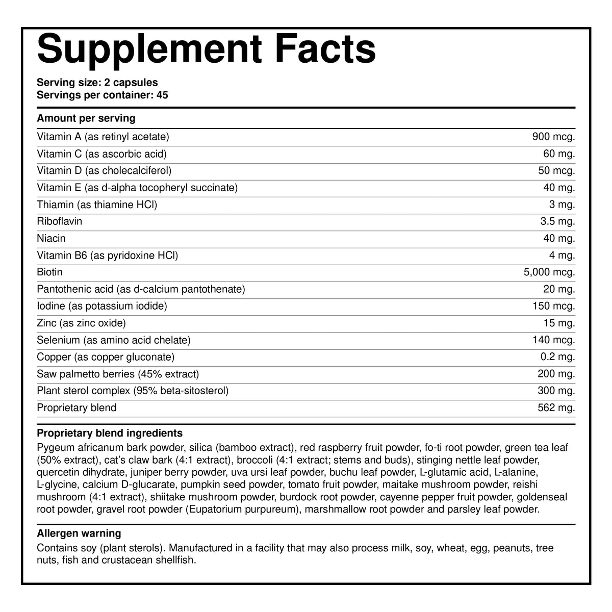 DrFormulas HairOmega DHT with Biotin — Supplement Facts