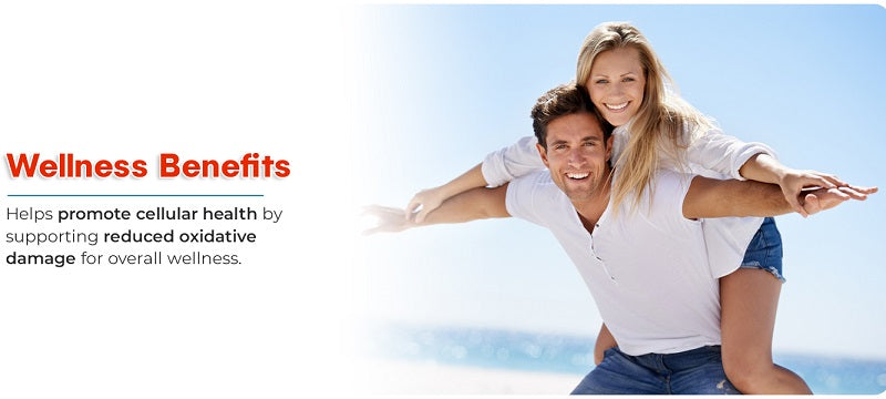 Wellness benefits banner with smiling couple, includes cellular health text