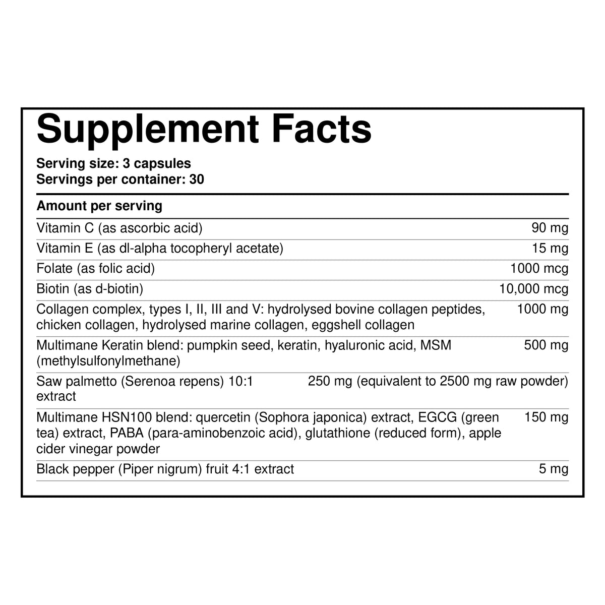 Clean Nutra Multimane All-In-1 Supplement — Supplement Facts