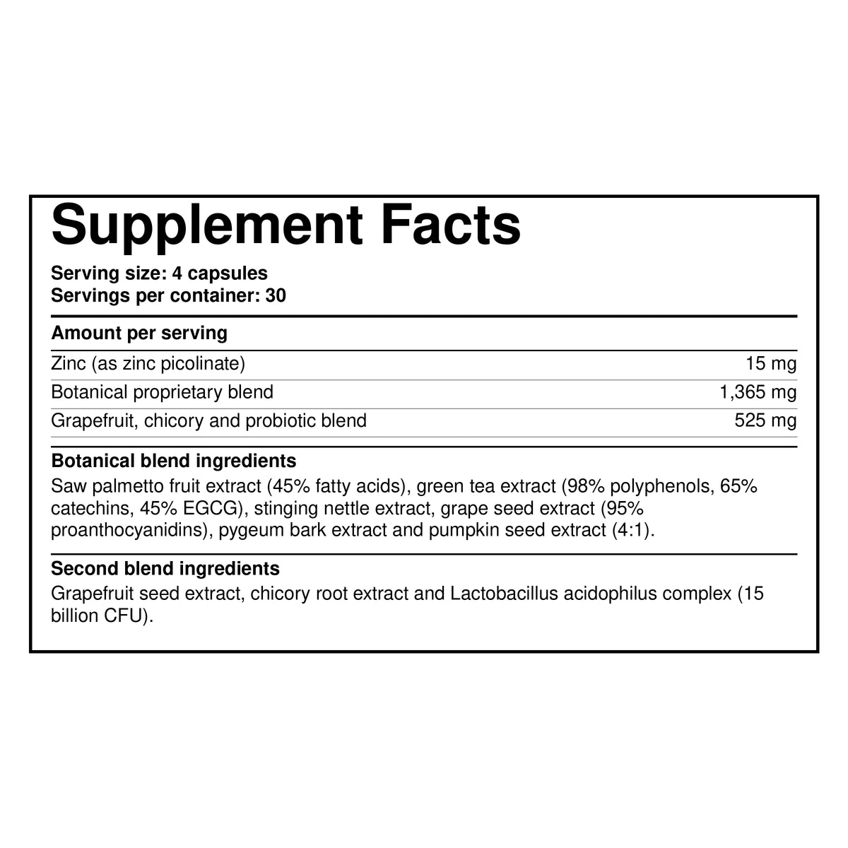 Advanced Trichology Natural DHT w/ Immune Support — Supplement Facts