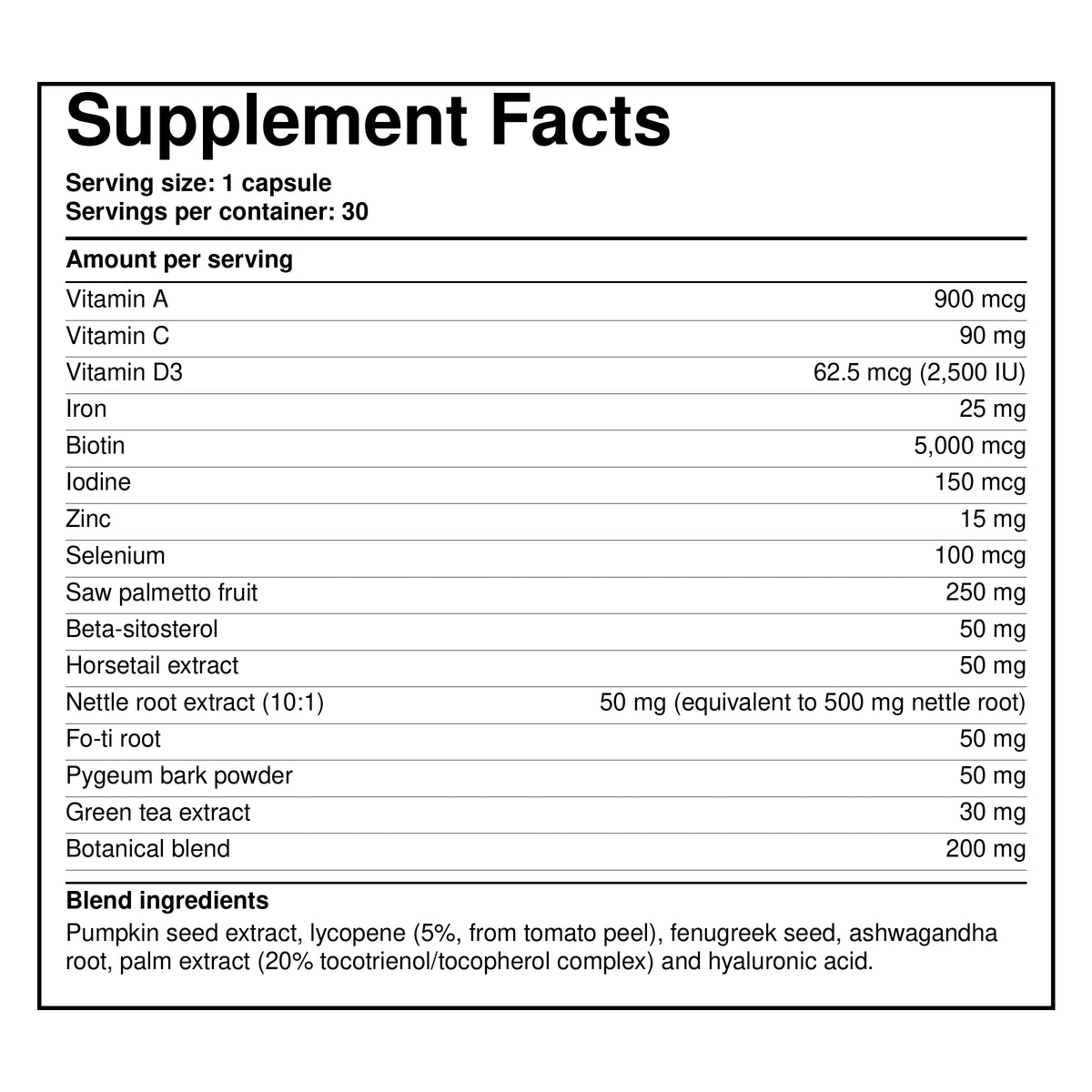 Ixyay Research Finanutride Natural DHT — Supplement Facts