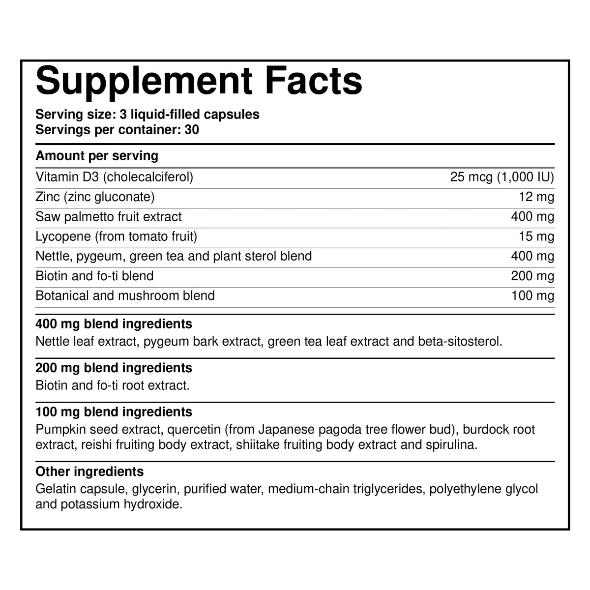 Vivaravida DHT For Men — Supplement Facts