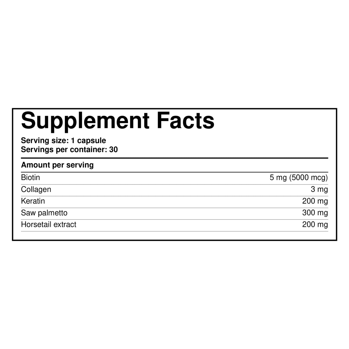 Hair Thickness Maximizer 5-In-1 Hair Growth Vitamins — Supplement Facts