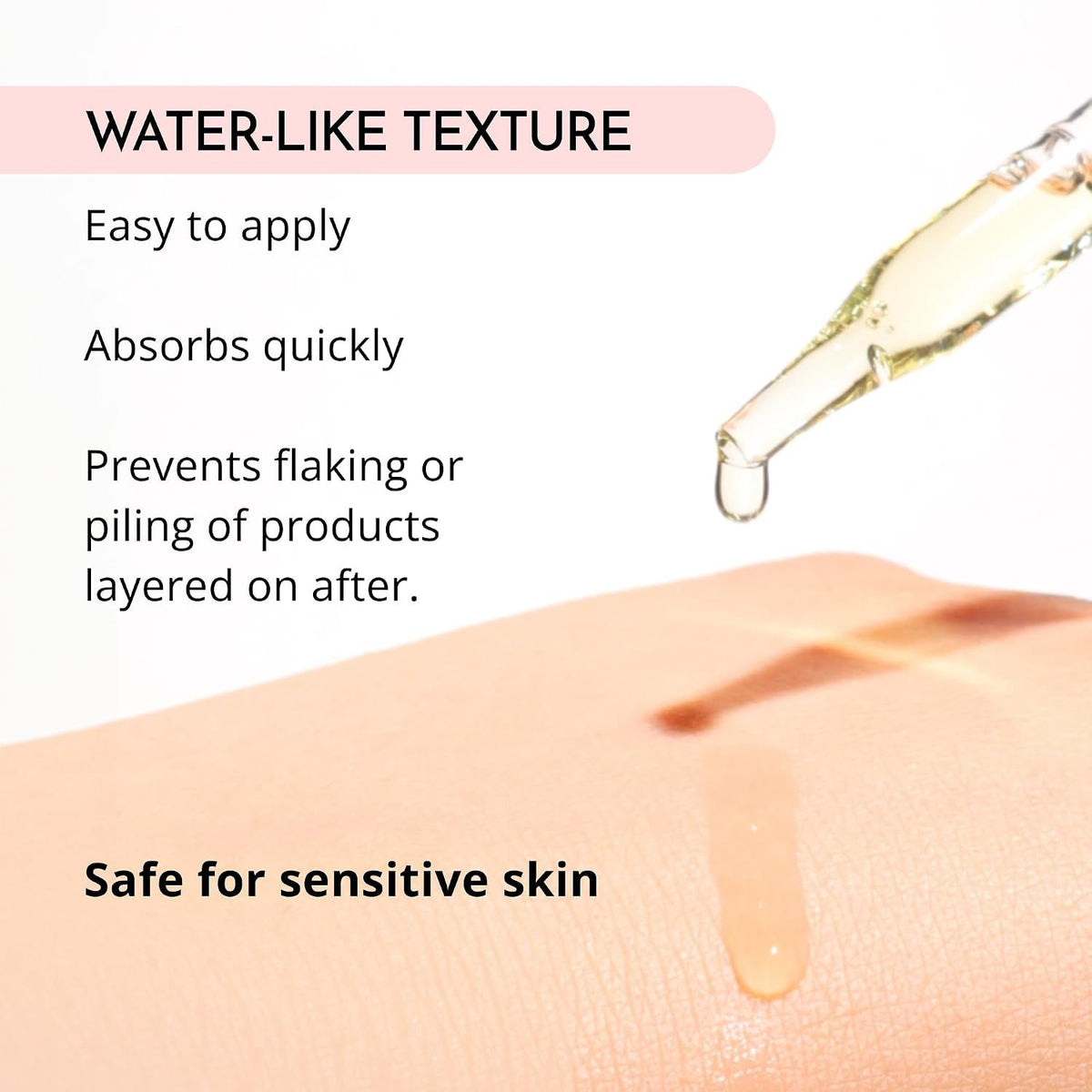 Watery serum texture with a single drop on skin surface