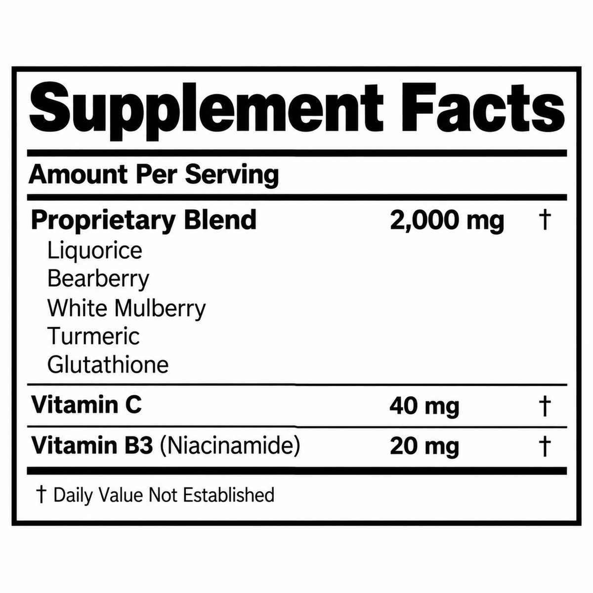 Supplement Facts label for Northern Crown glutathione capsules, 2000 mg proprietary blend