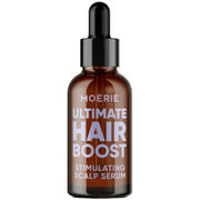 Ultimate hair boost stimulating scalp serum bottle, amber glass and black dropper cap