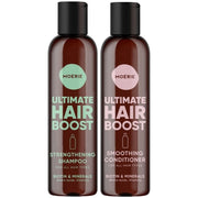 Hair boost set: strengthening shampoo and smoothing conditioner bottles, Biotin & Minerals