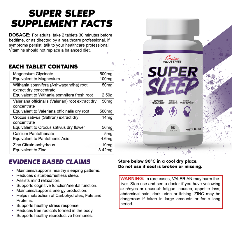 Supplement facts label with dosage, ingredients list, and warning; bottle on right