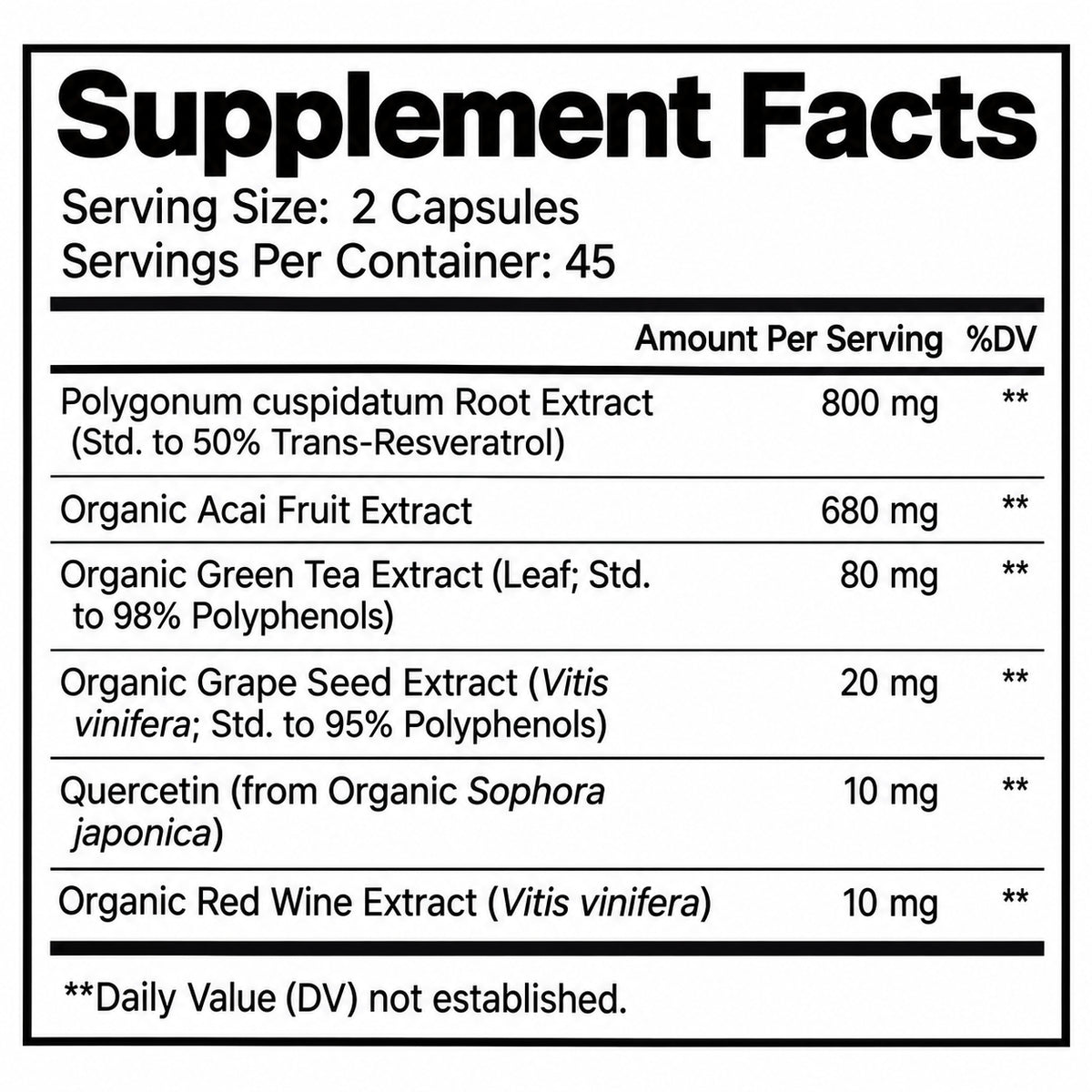 Biodora supplement facts label with serving size and ingredient amounts on panel