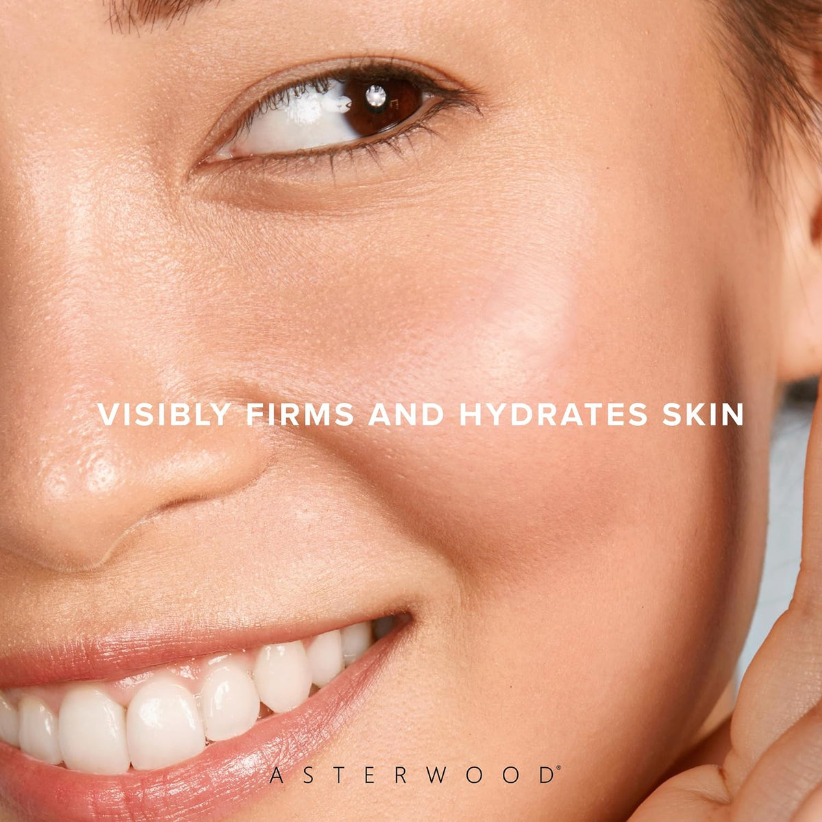 Close-up of hydrated skin with glossy lips and firmer-looking texture.