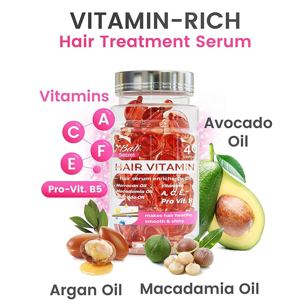 Hair treatment serum bottle with metal cap, vitamin-rich formula with plant oils