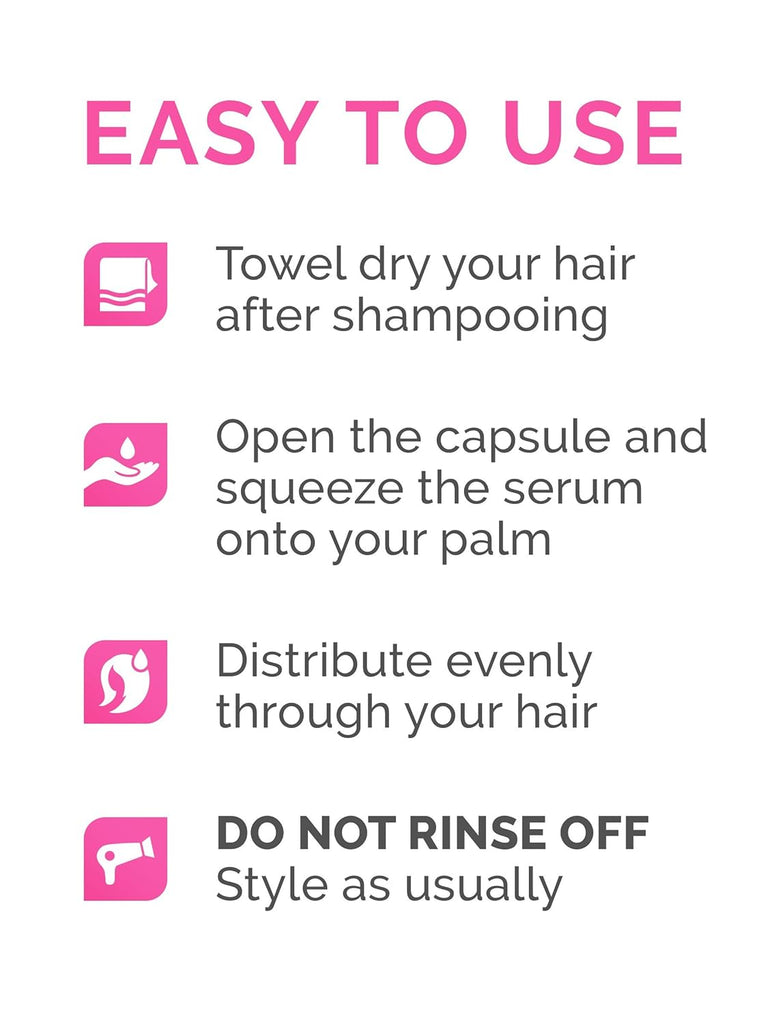 Hair treatment serum directions: towel dry, squeeze onto palm, distribute, do not rinse