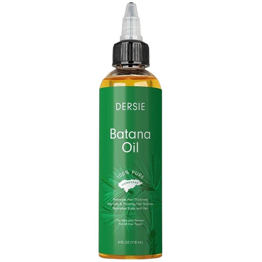 Dersie batana oil bottle with dropper cap; amber oil in green 118 ml bottle