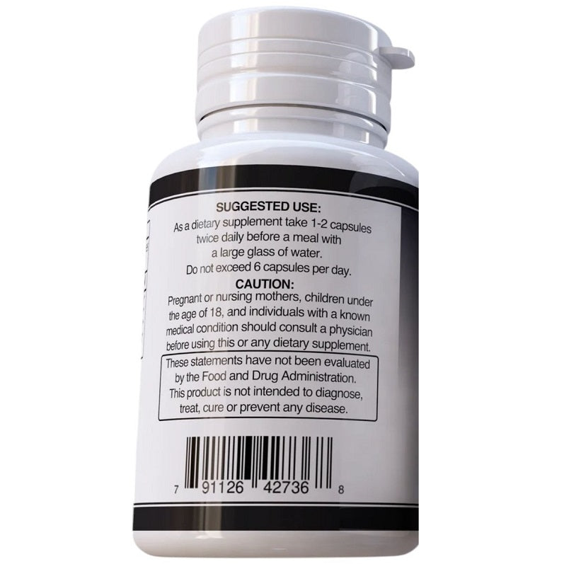 Hair and beard growth supplement bottle, back label with barcode and usage directions