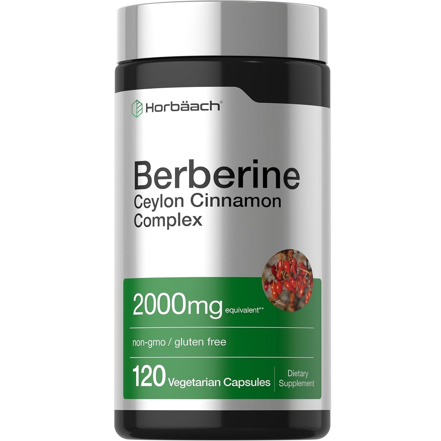 Horbaach Berberine Ceylon Cinnamon Complex bottle, 2000mg, 120 vegetarian capsules