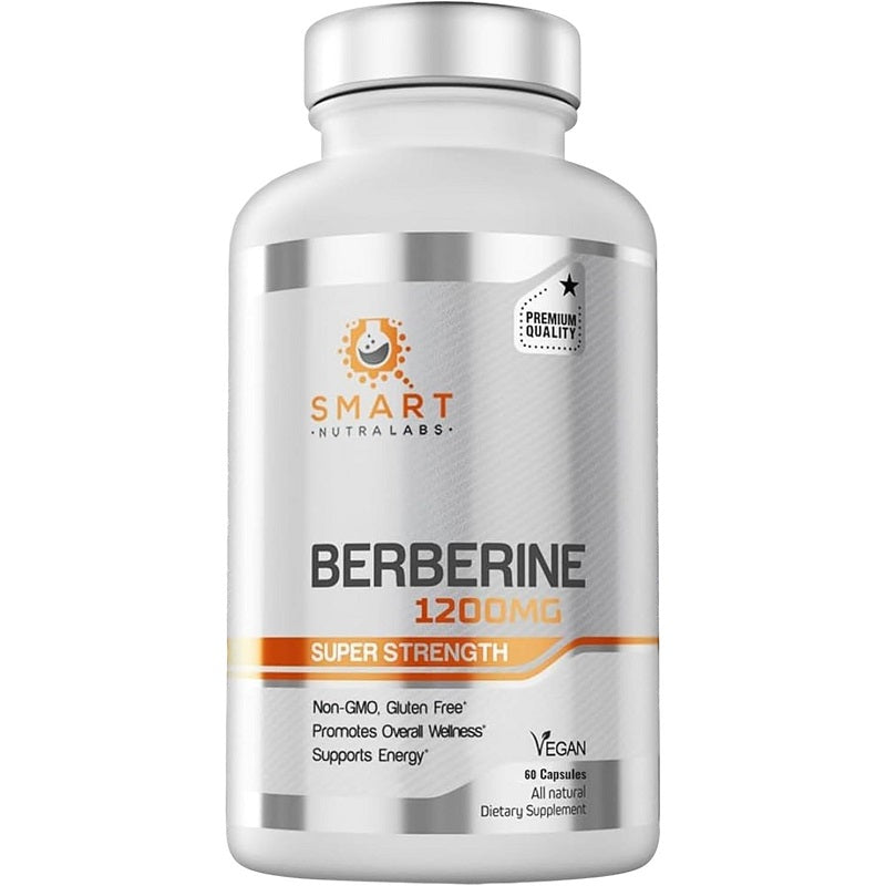 Berberine 1200mg supplement bottle with Smart Nutra Labs branding on front label