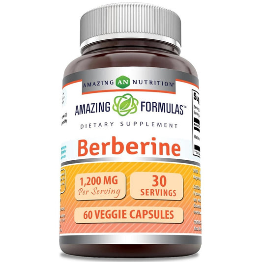 Berberine HCl supplement bottle, 1,200 mg per serving, 60 veggie capsules