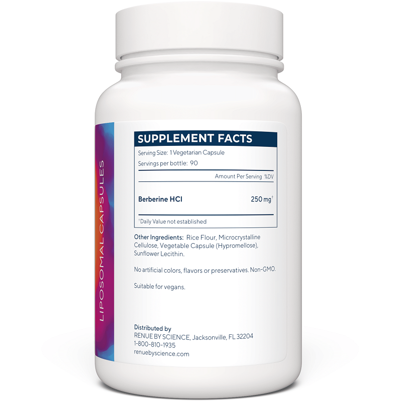 RENUE Lipo Berberine bottle back with Supplement Facts and ingredients list