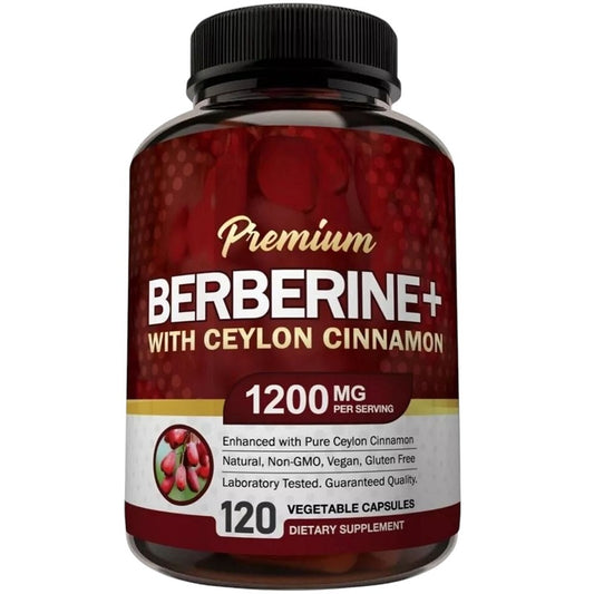 Premium Berberine+ with Ceylon Cinnamon 1200 mg supplement bottle, 120 dietary supplement