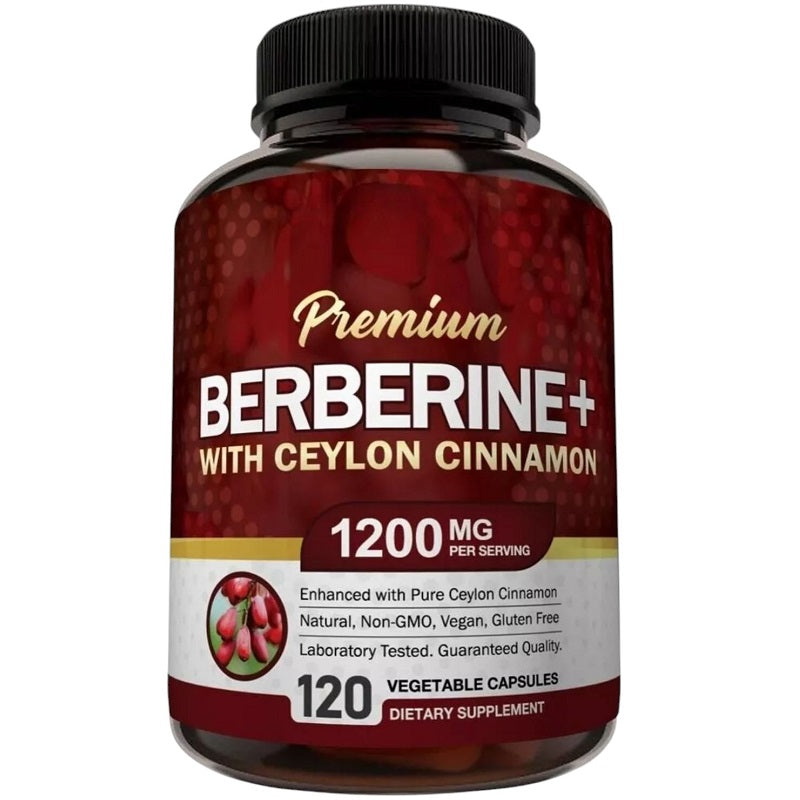 Premium Berberine+ with Ceylon Cinnamon 1200 mg supplement bottle, 120 dietary supplement