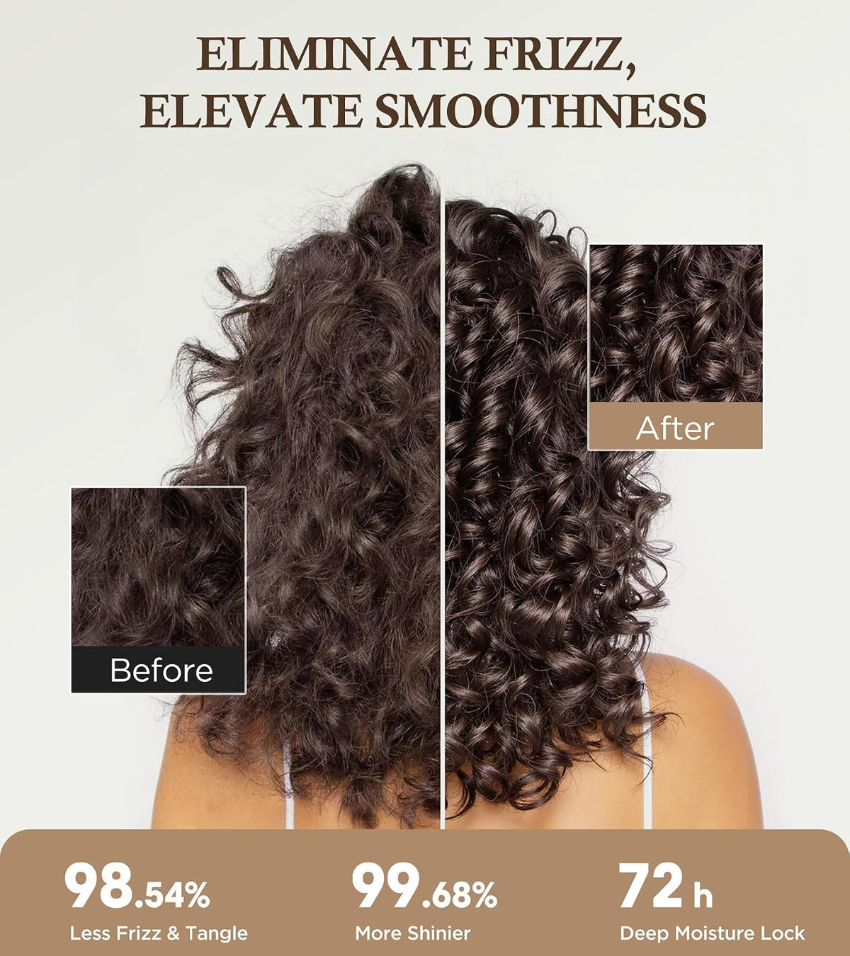 Biotin shampoo reduces frizz, smooths dark curly hair in before/after graphic