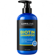 GOWILOVE Biotin Shampoo bottle with blue-and-black label and pump