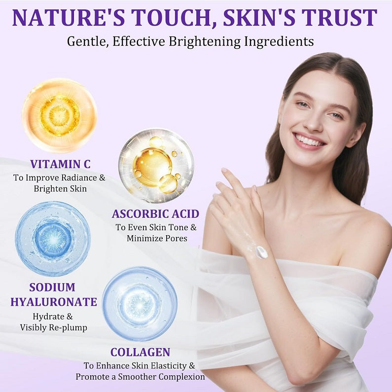 JIANLANPTT bleaching cream concept with smiling woman and ingredient icons