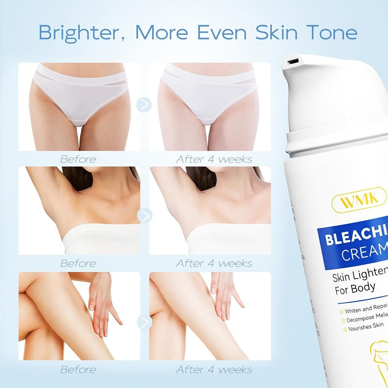 Skin lightening bleaching cream shown with before-and-after results