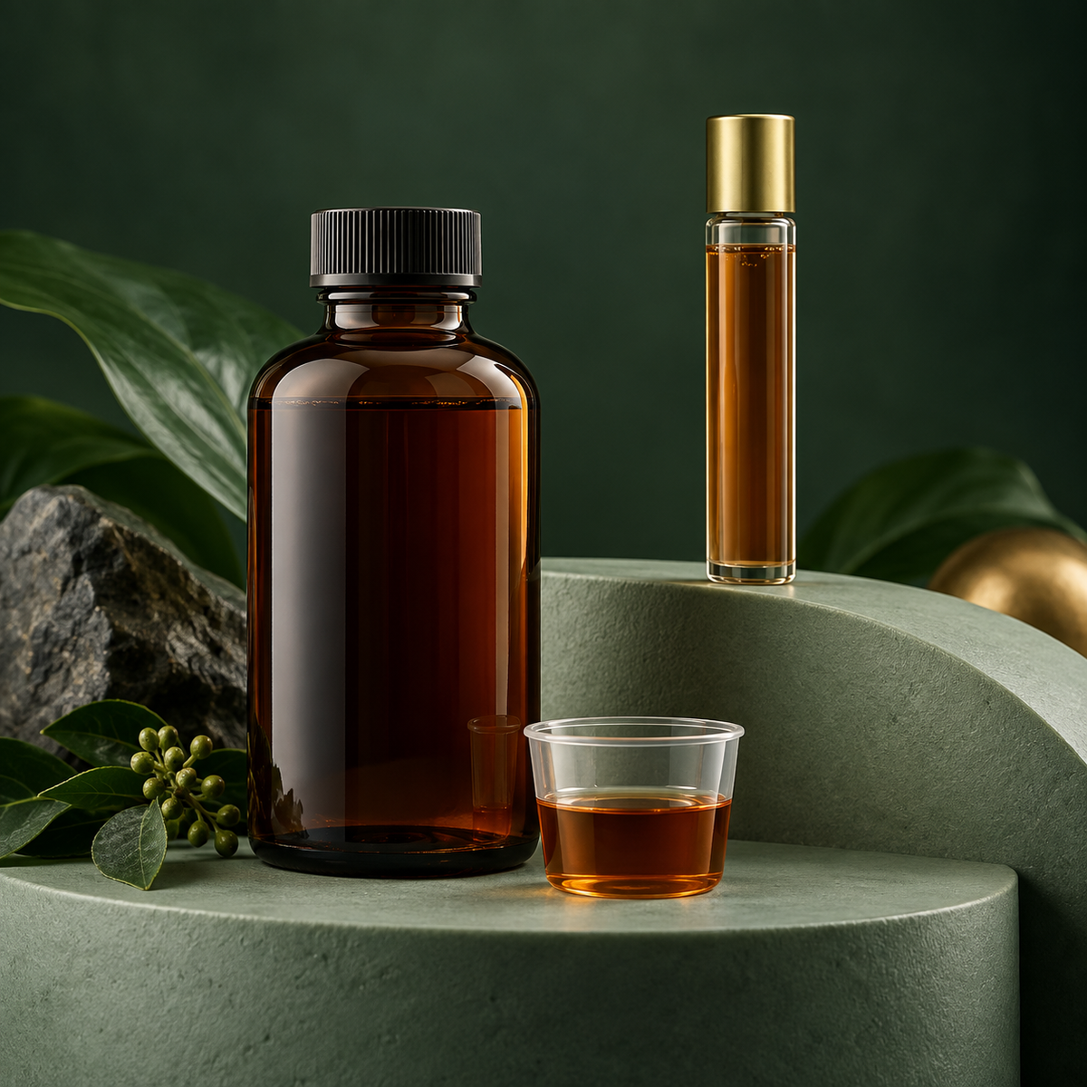 Generic liquid supplement bottle and measuring cup