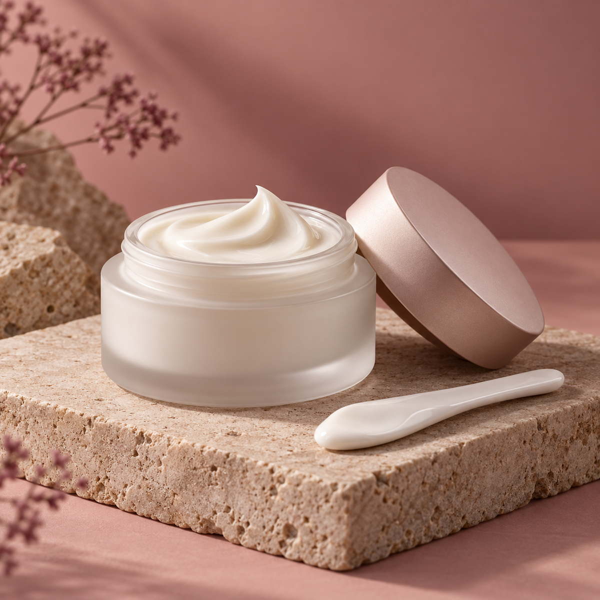 Generic moisturiser cream jar and spatula