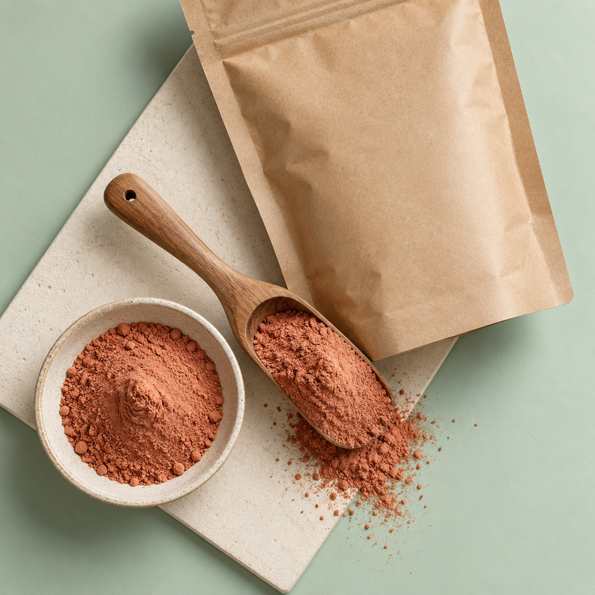 Generic wellness powder pouch, bowl and scoop