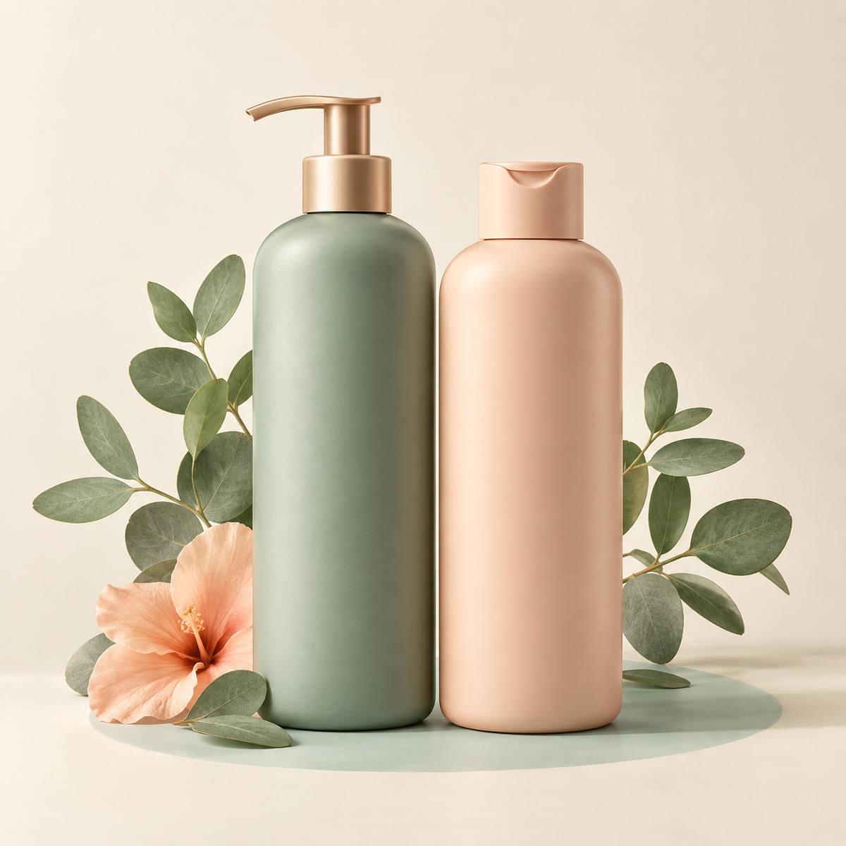Generic shampoo and conditioner bottles