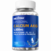 Nextdia liposomal calcium AKG 1500 mg supplement bottle with vitamin D3, K2, boron