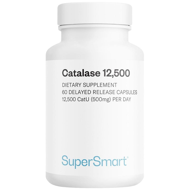 Catalase 12,500 dietary supplement bottle with 60 delayed-release capsules label