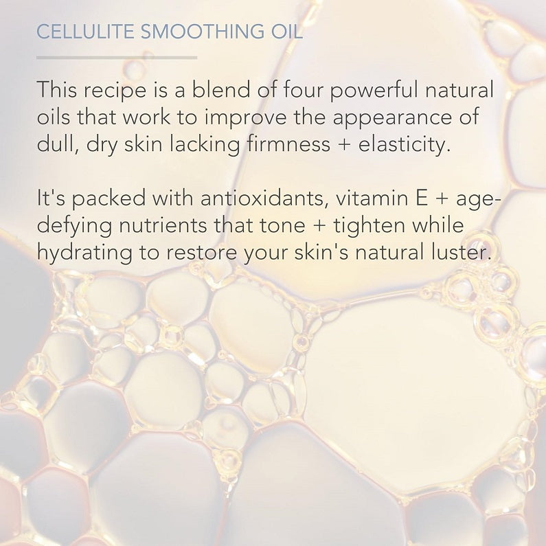 Cellulite smoothing oil with creamy bubbles and glossy golden sheen