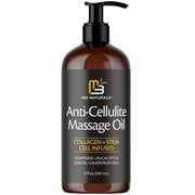 M3-Naturals Anti-Cellulite Massage Oil bottle with pump, collagen + stem cell label