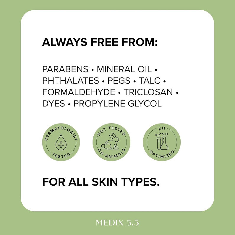 Medix 5.5 body cream label: free from parabens, mineral oil, phthalates
