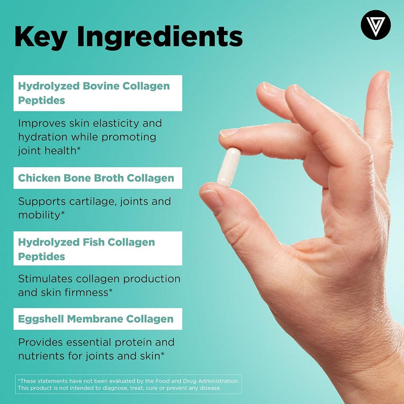 Hand forming a heart shape next to collagen ingredient list.