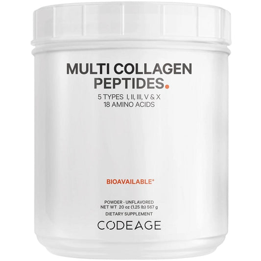 Hydrolyzed multi collagen peptides powder jar with white label and orange logo
