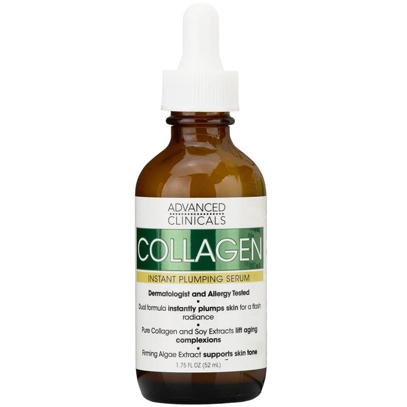 Advanced Clinicals Collagen instant plumping serum bottle with dropper, 52 ml