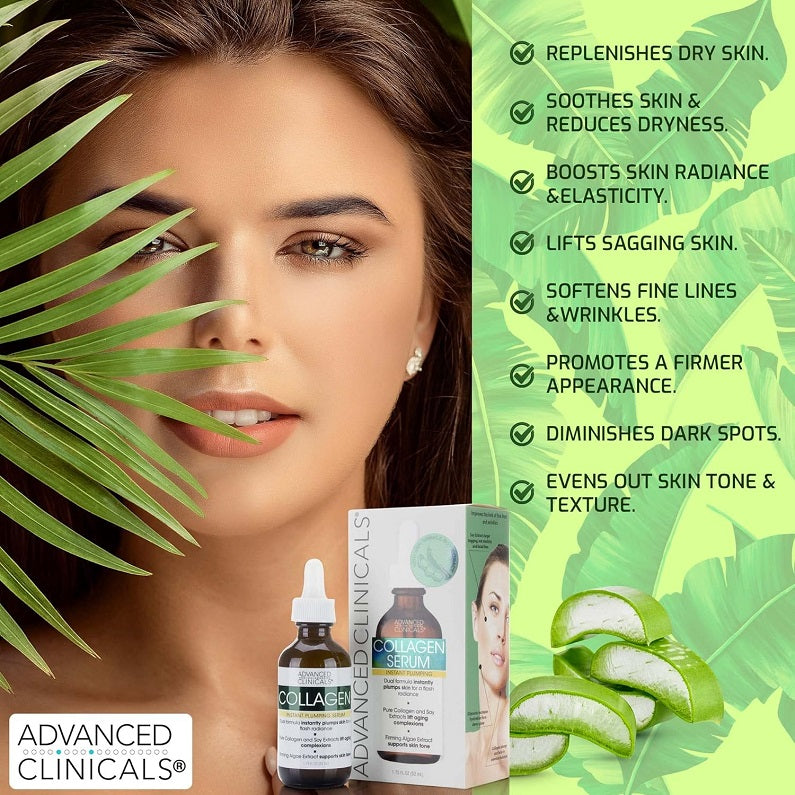 Advanced Clinicals Collagen serum bottle and box, 52 ml