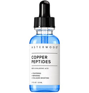 Copper peptides serum bottle with black dropper, blue liquid, 29 ml