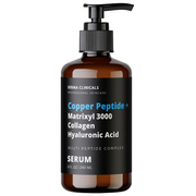 Amber copper peptide anti-aging serum bottle with black pump, 240 ml