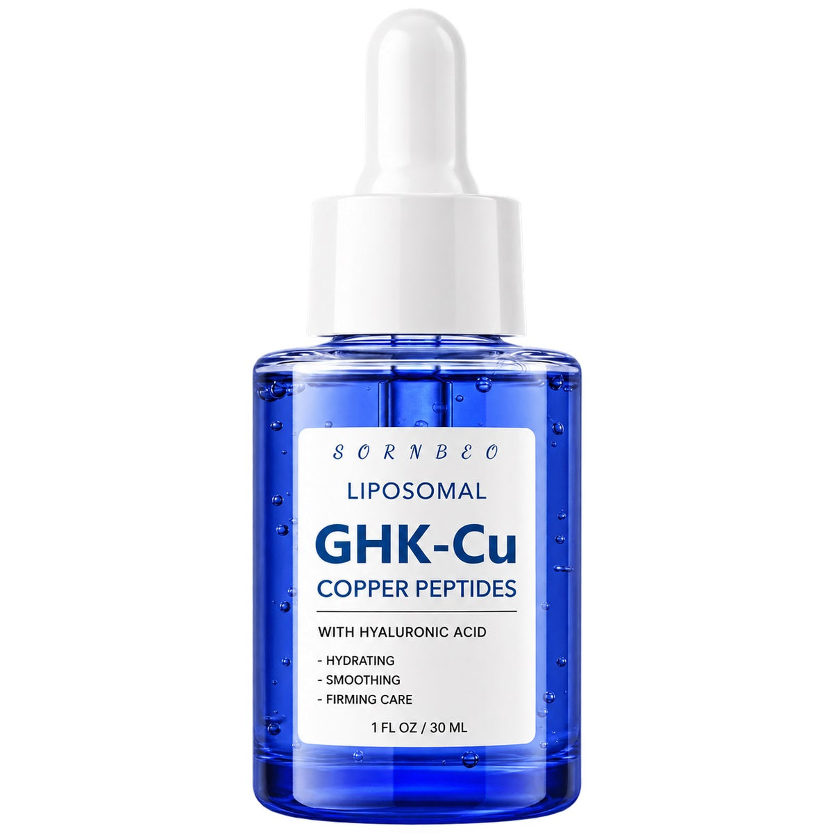 SORNBEO liposomal GHK-Cu copper peptide serum bottle with dropper, blue glass