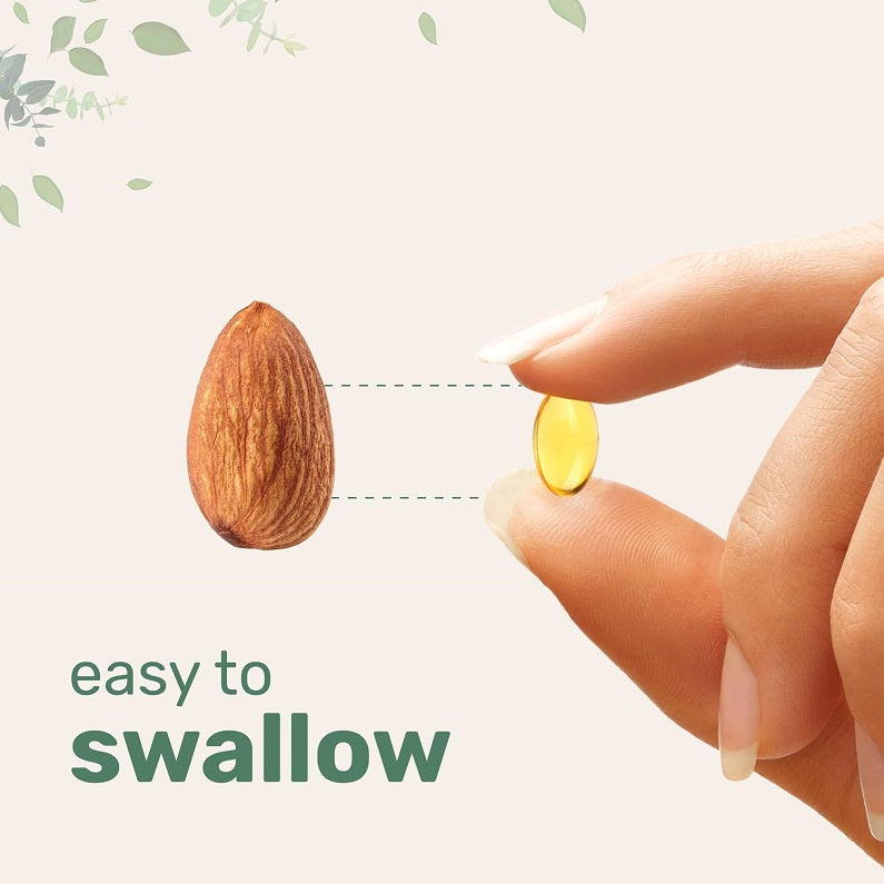 Vitamin D3 + K2 softgel in fingertips, easy to swallow
