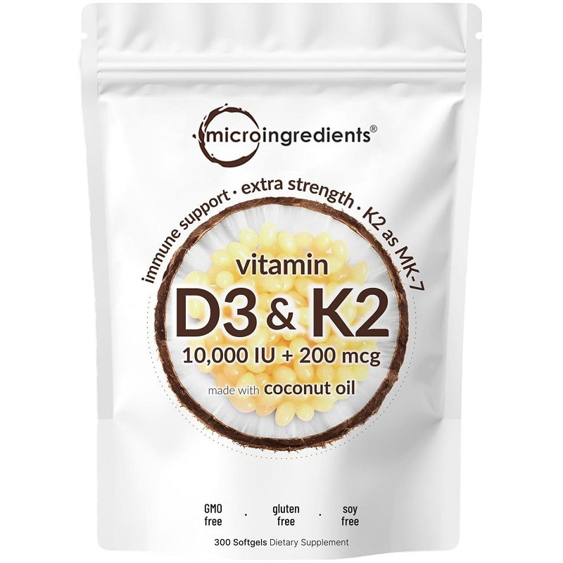 Microingredients Vitamin D3 & K2 10,000 IU softgel pouch, 300 count