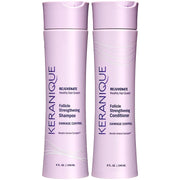 Keranique lilac follicle strengthening shampoo and conditioner bottles, 8 fl oz each